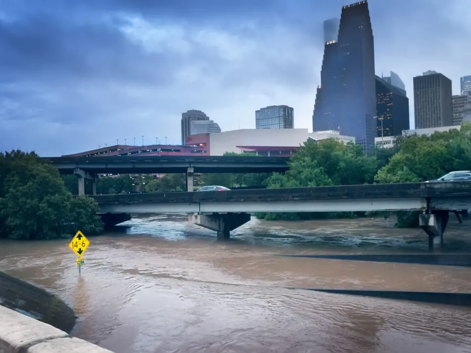 storm in Houston, Texas causes flooded highways